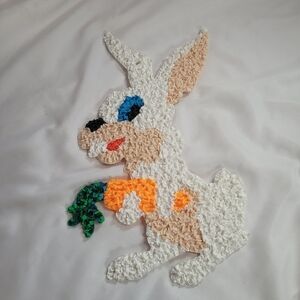 VTG Melted Plastic Popcorn White Easter Bunny Decoration